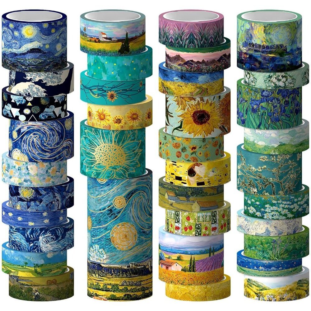 Washi Tape Set, 36 Rolls Van Gogh Vintage Gold Washy Tape, Wide Decorative Tape
